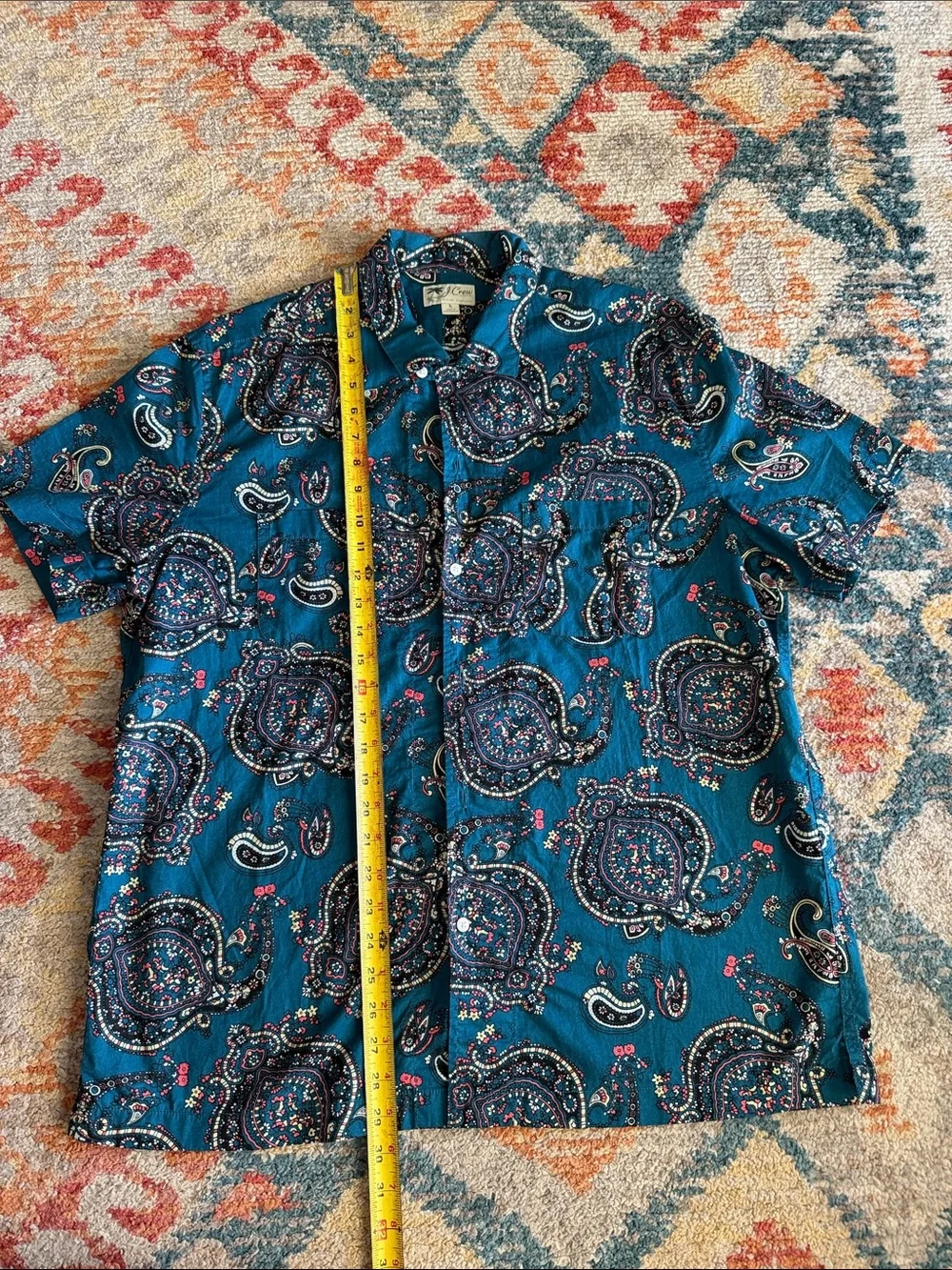 J. Crew Vintage-Inspired Teal Paisley Short-Sleeve Shirt